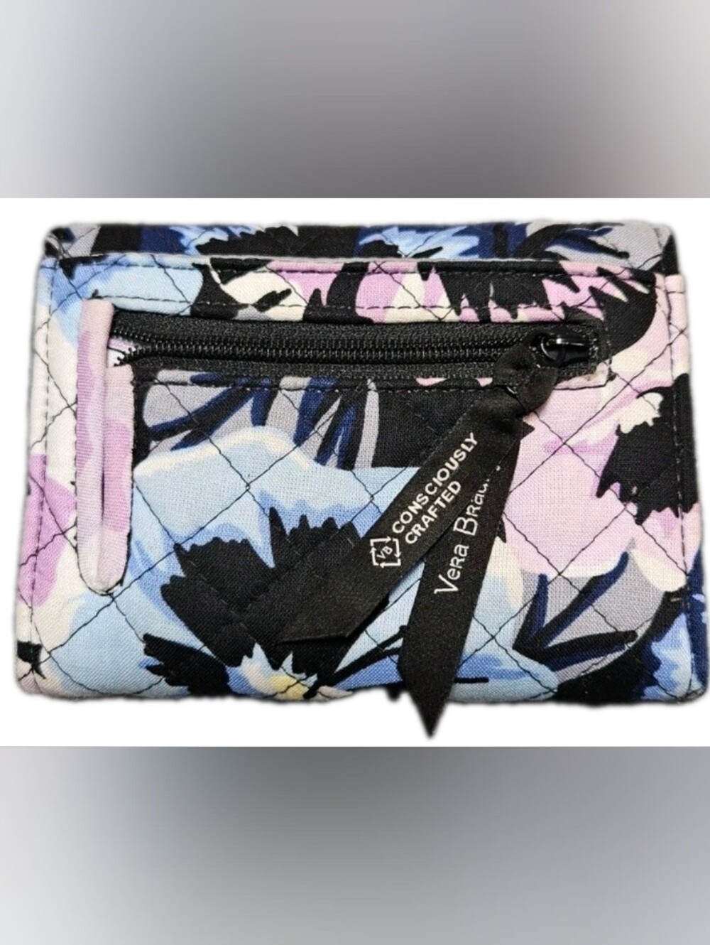 Vera Bradley RFID Riley Compact Wallet Plum Pansies Floral - Picture 2 of 4
